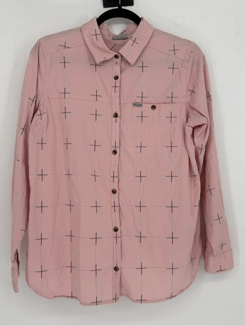 Columbia long-sleeve button-down shirt with grid design